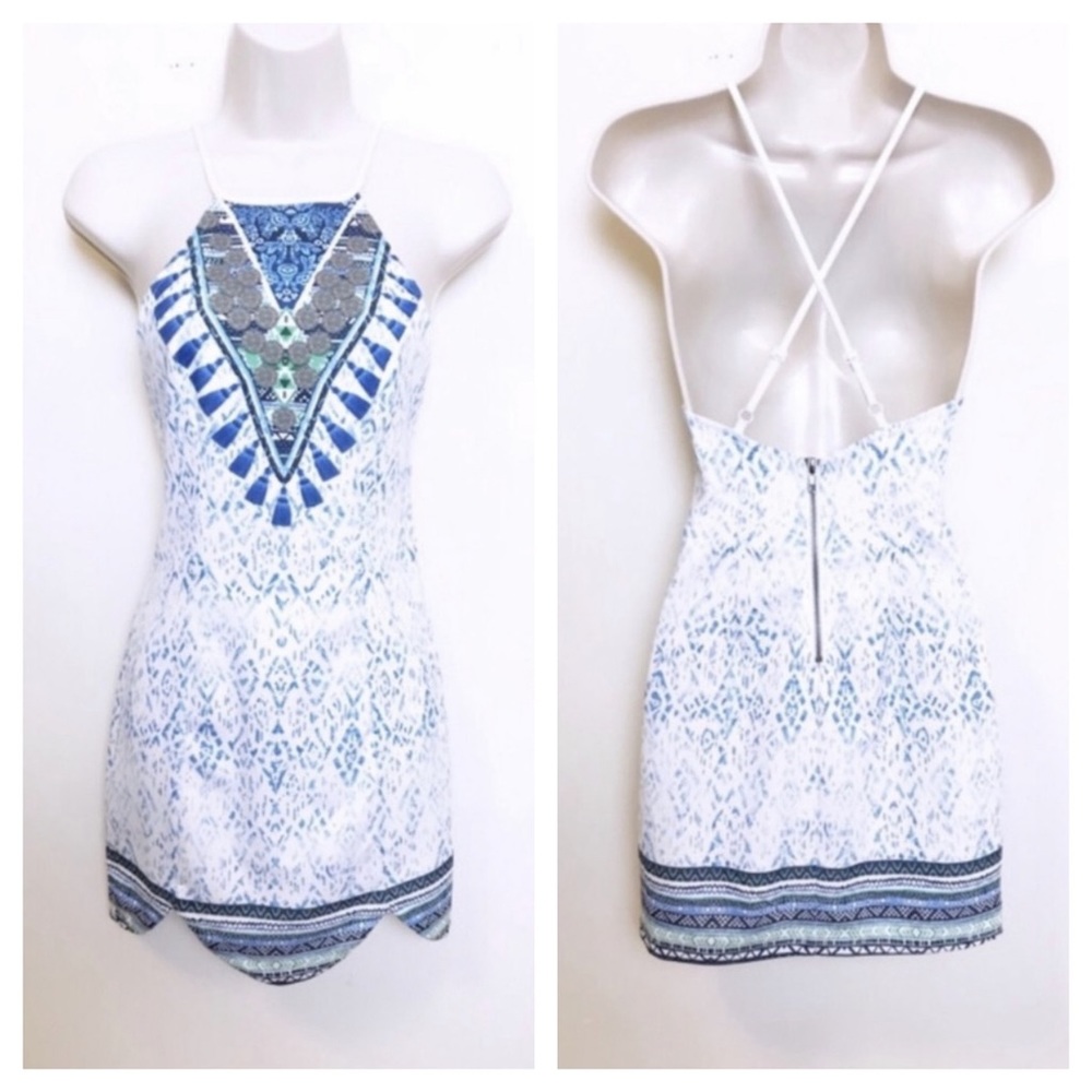 RUMOR | Crisscross-Back Halter Mini Dress